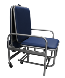 Silla Cama de Acero para Acompañante - Marfil con Tapicería Azul Marino