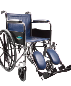 Silla de Ruedas con Brazos Fijos y Elevapiernas Desmontables - Tapicería Azul - Cromada