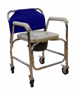 Silla Cómodo Ducha de Aluminio con Ruedas - Acabado Natural - Respaldo Azul