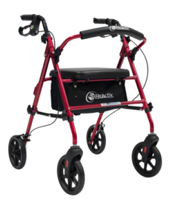 Andadera Rollator de Aluminio Ultra Compacta de Lujo con Ruedas - Rojo Brillante