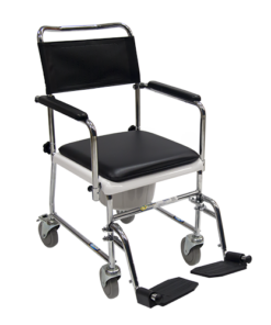 Silla Cómodo R2MIL Acero con Brazos y Descansapies Abatibles - Tapicería Negra - Cromada