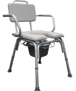 Silla Cómodo Ducha de Aluminio - Acojinado Tipo Herradura con Brazos Abatibles - Gris