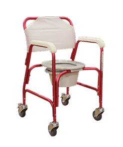 Silla Cómodo Ducha de Aluminio con Ruedas - Respaldo Desmontable - Rojo