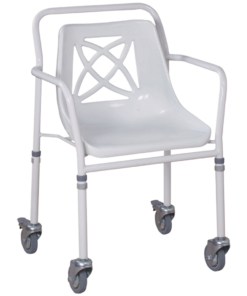 Silla Ducha con Ruedas de 4 pulgadas - Asiento Tipo Concha - Blanca